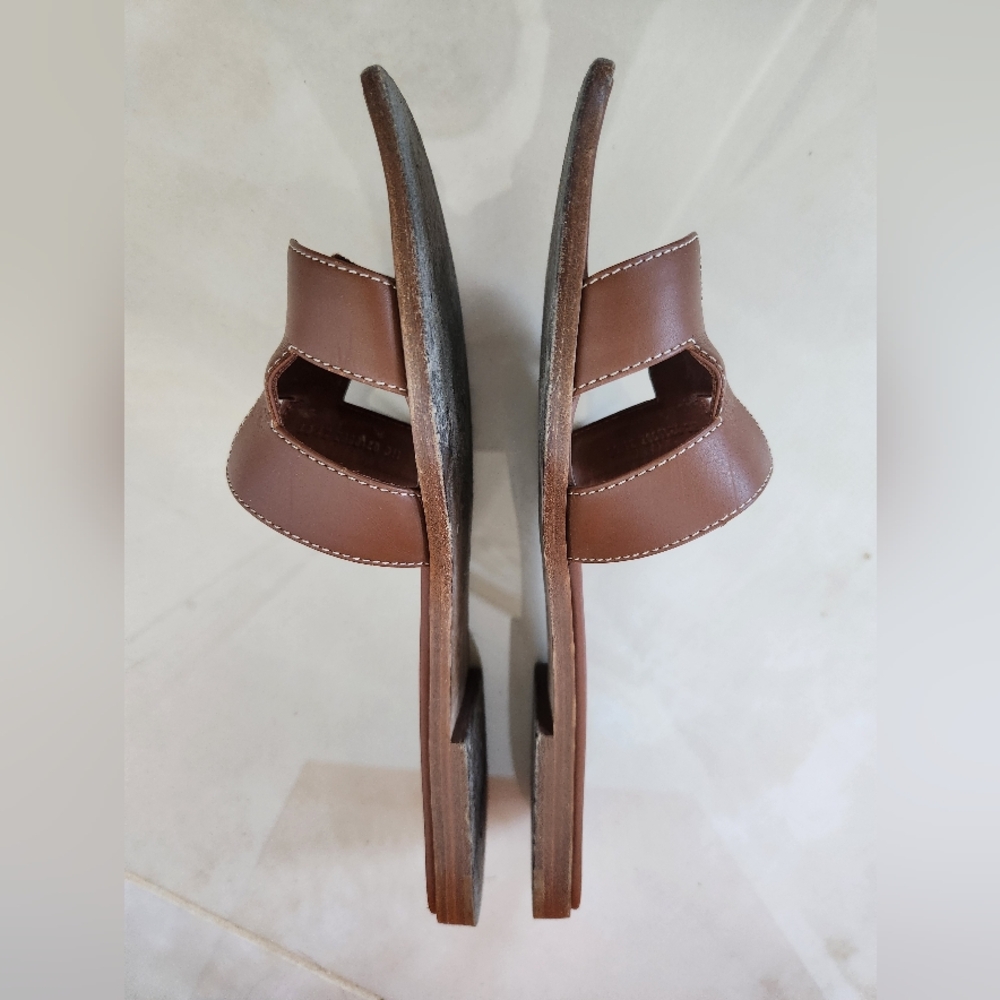 Brown Olympe Leather Slide Sandals - Picture 7 of 14